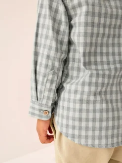 Next Grey/Ecru Long Sleeve All Over Embroidery Gingham Check Christmas Shirt (3mths-7yrs) New