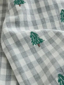 Next Grey/Ecru Long Sleeve All Over Embroidery Gingham Check Christmas Shirt (3mths-7yrs) New