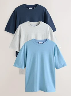 Next Grey/Light Blue/Navy Blue Marls Relaxed Fit Heavyweight T-Shirts 3 Pack Online
