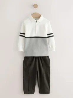 Next Long Sleeve Polo Shirt And Joggers Set (3mths-7yrs) Grey/White Zip Sale