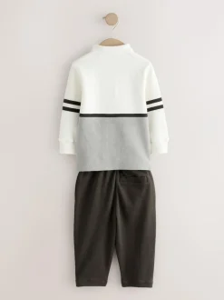 Next Long Sleeve Polo Shirt And Joggers Set (3mths-7yrs) Grey/White Zip Sale