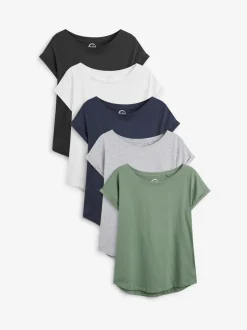 Next Cap Sleeve T-Shirts 5 Pack Grey/White/Black/Navy Blue/Khaki Green Sale