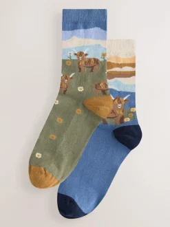 Next Warm Handle Cotton Ankle Socks 2 Pack Hamish The Highland Cow Scene Online