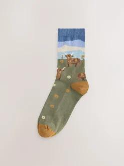Next Warm Handle Cotton Ankle Socks 2 Pack Hamish The Highland Cow Scene Online