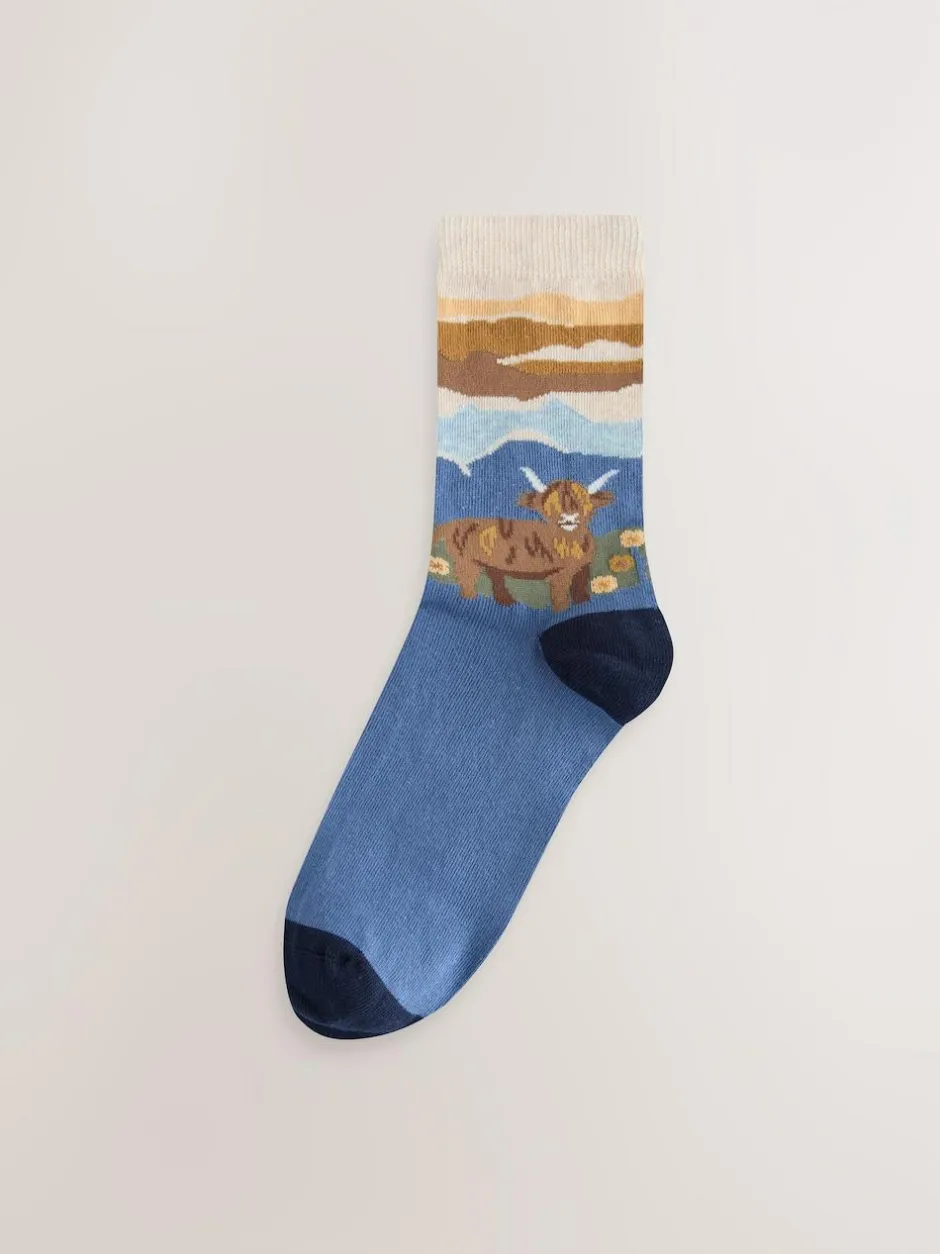 Next Warm Handle Cotton Ankle Socks 2 Pack Hamish The Highland Cow Scene Online