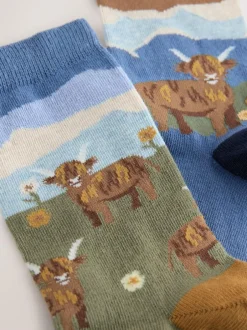 Next Warm Handle Cotton Ankle Socks 2 Pack Hamish The Highland Cow Scene Online
