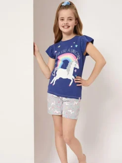 Harry Bear Grey Unicorn 100% Cotton Top And Short Set Hot