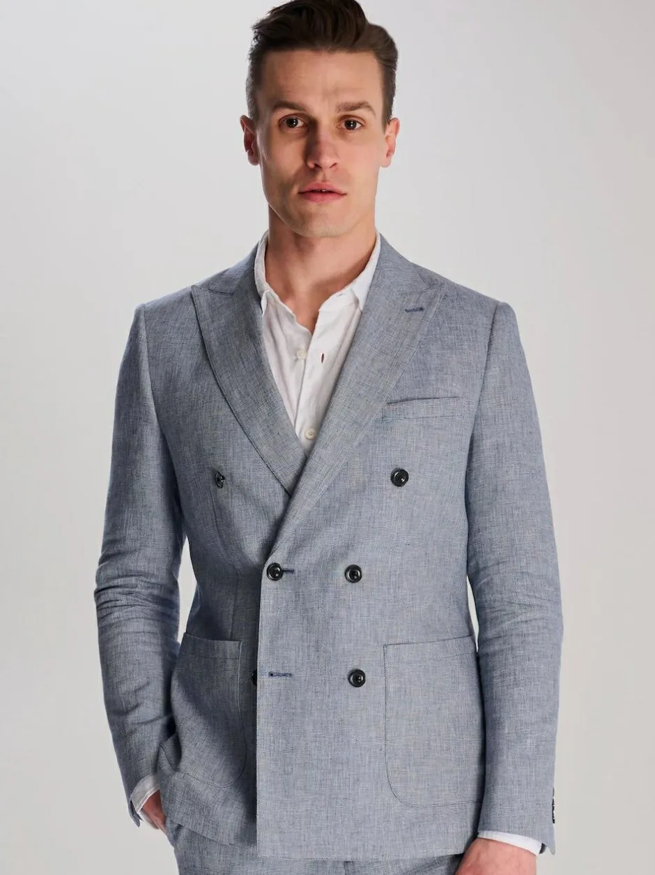 Harry Brown Giacomo Cotton Linen Double Breasted Suit Jacket Blue Best
