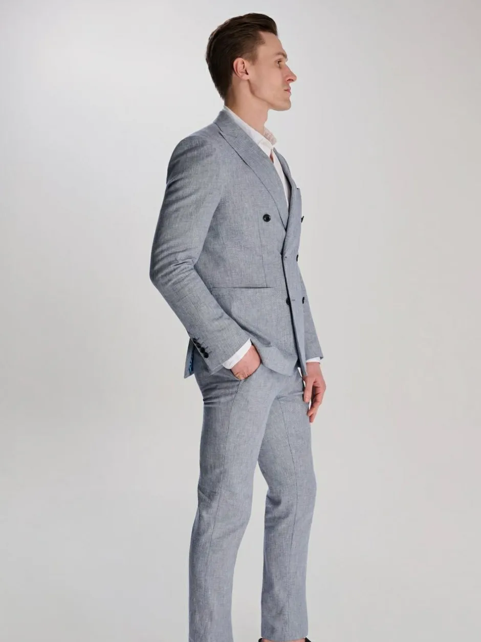 Harry Brown Giacomo Cotton Linen Double Breasted Suit Jacket Blue Best