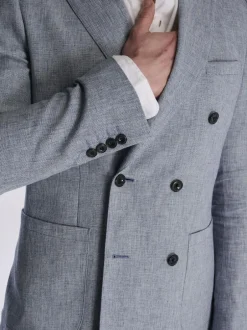 Harry Brown Giacomo Cotton Linen Double Breasted Suit Jacket Blue Best