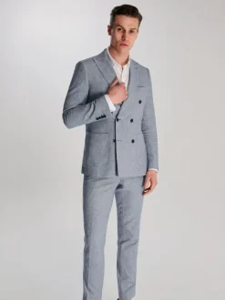 Harry Brown Giacomo Cotton Linen Double Breasted Suit Jacket Blue Best