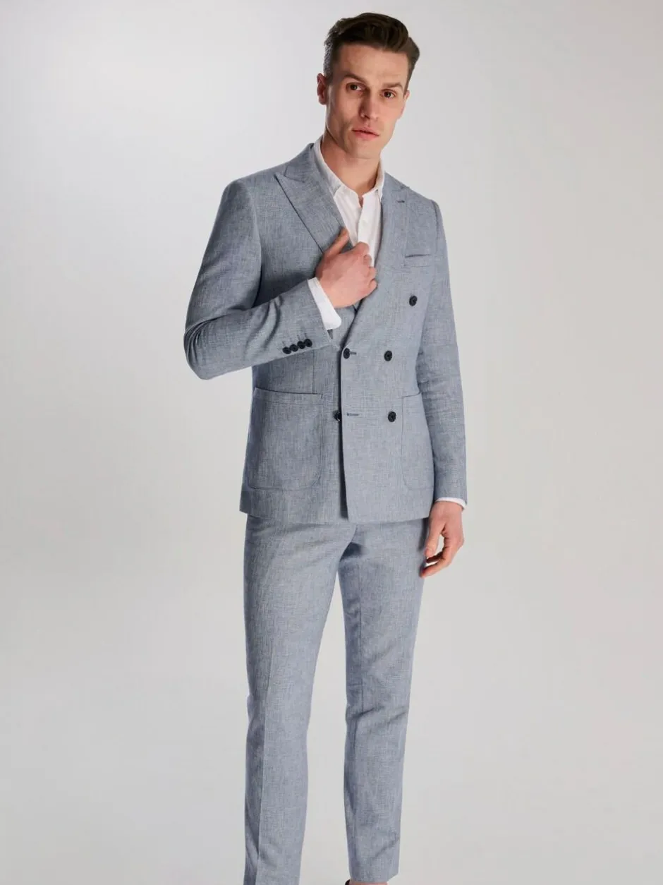 Harry Brown Giacomo Cotton Linen Double Breasted Suit Jacket Blue Best
