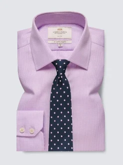 Hawes & Curtis Slim Non-Iron Dogtooth 100% Cotton Purple Shirt