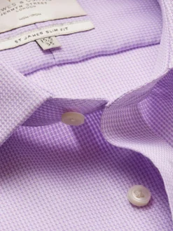 Hawes & Curtis Slim Non-Iron Dogtooth 100% Cotton Purple Shirt