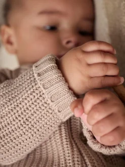 Next Chunky Knitted Embroidered Baby Cardigan Hello World Neutral Clearance