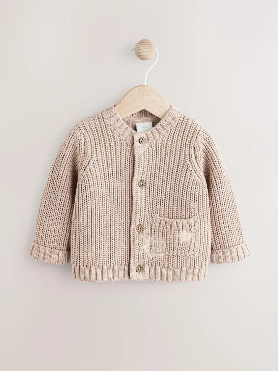 Next Chunky Knitted Embroidered Baby Cardigan Hello World Neutral Clearance