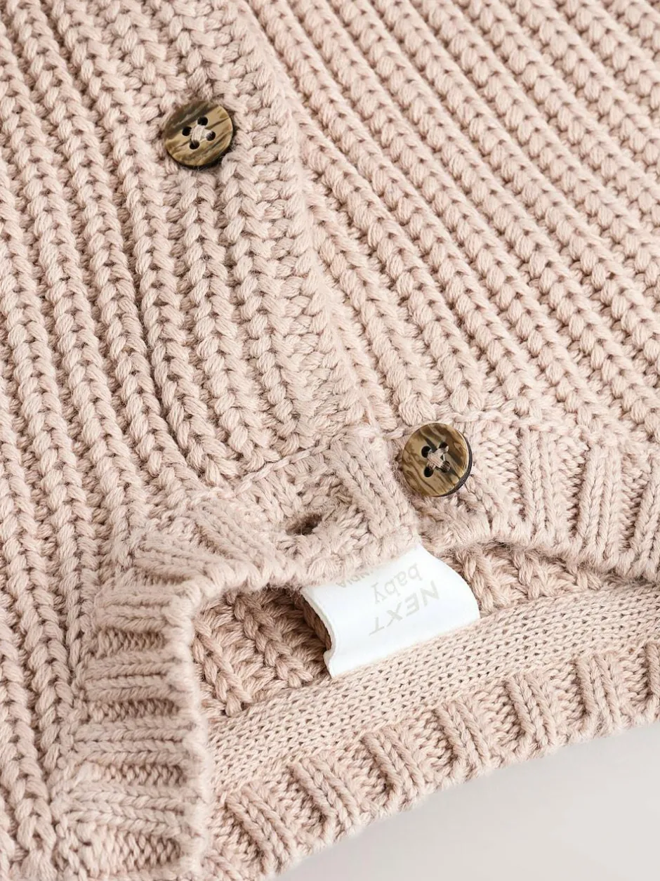 Next Chunky Knitted Embroidered Baby Cardigan Hello World Neutral Clearance