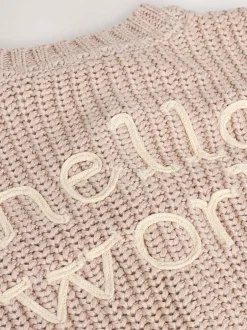 Next Chunky Knitted Embroidered Baby Cardigan Hello World Neutral Clearance