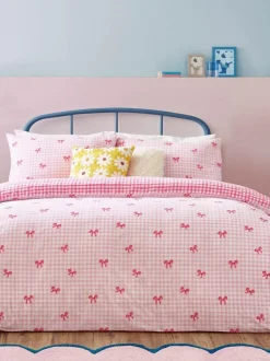 heya home Pink Gingham Bows Duvet Set