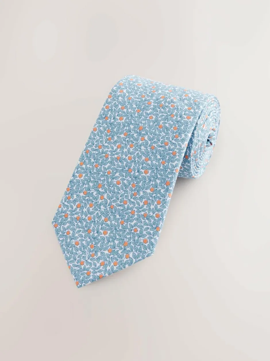 Next 100% Cotton Printed Tie Hidcote Leaves Clearance