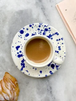 Hot Pottery Set of 4 Splatter Espresso Set Blueberry Outlet