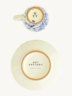 Hot Pottery Set of 4 Splatter Espresso Set Blueberry Outlet