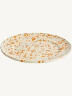 Hot Pottery Set of 4 Splatter Dinner Plates Burnt Orange Clearance