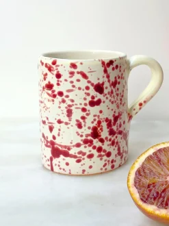 Hot Pottery Set of 4 Splatter Mugs Cranberry Discount