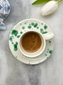 Hot Pottery Set of 4 Splatter Espresso Set Pistachio Hot