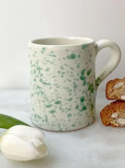 Hot Pottery Set of 4 Splatter Mugs Pistachio New