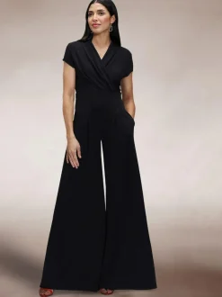 Hot Squash Black Cap Sleeved Wide Leg Jumpsuit Best