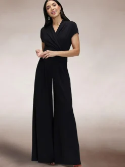 Hot Squash Black Cap Sleeved Wide Leg Jumpsuit Best