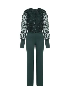 Hot Squash Green Ponte Jumpsuit with Blouson Sleeves New