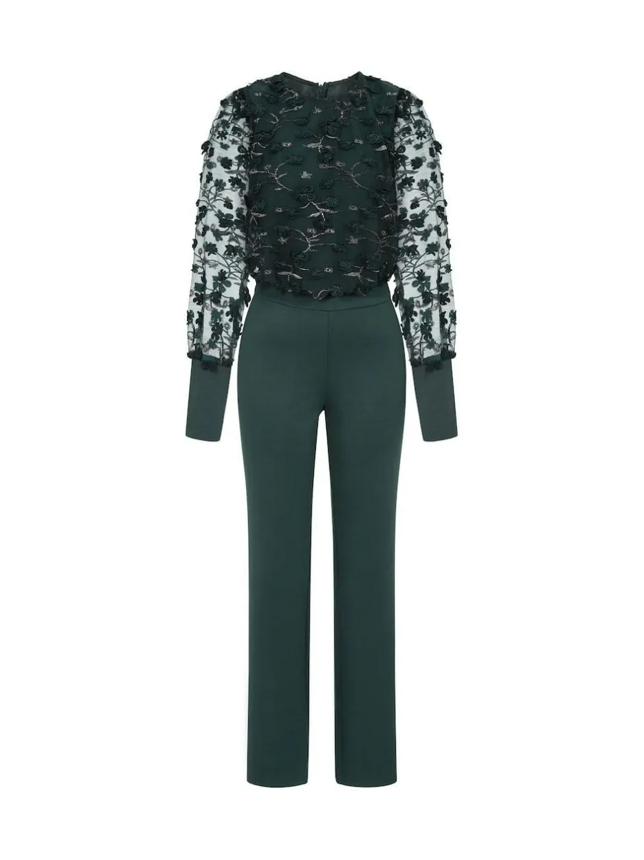 Hot Squash Green Ponte Jumpsuit with Blouson Sleeves New