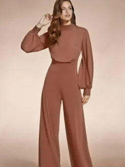 Hot Squash Wide Leg Jumpsuit with Blouson Sleeve Brown Sale
