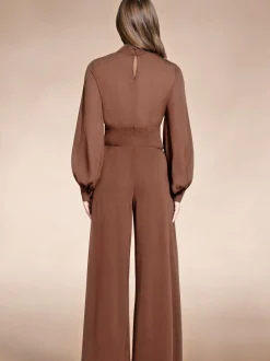 Hot Squash Wide Leg Jumpsuit with Blouson Sleeve Brown Sale