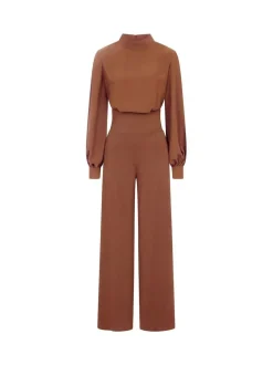 Hot Squash Wide Leg Jumpsuit with Blouson Sleeve Brown Sale
