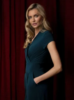 Hot Squash HotSquash Teal Blue Cap Sleeved Wide Leg Jumpsuit Sale