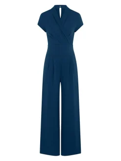 Hot Squash HotSquash Teal Blue Cap Sleeved Wide Leg Jumpsuit Sale