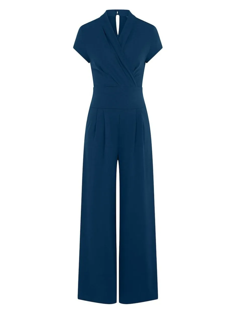 Hot Squash HotSquash Teal Blue Cap Sleeved Wide Leg Jumpsuit Sale