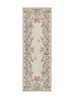 Hug Rug Cream and Floral Print British Made Washable Botantical Border Runner Clearance