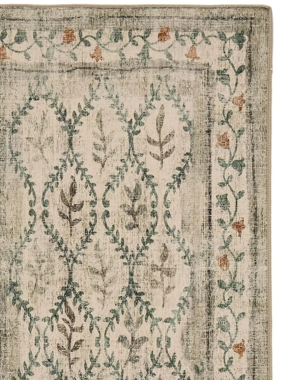 Hug Rug Natural and Green British Made Washable English Garden Runner