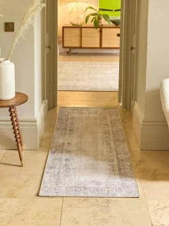 Hug Rug Natural and Grey British Made Washable Brocade Border Runner Sale