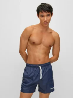 HUGO Contrast Logo Lined Swim Shorts Navy Outlet