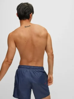 HUGO Contrast Logo Lined Swim Shorts Navy Outlet