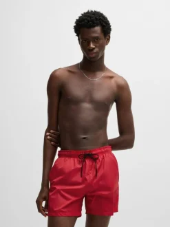 HUGO Contrast Logo Lined Swim Shorts Red Outlet