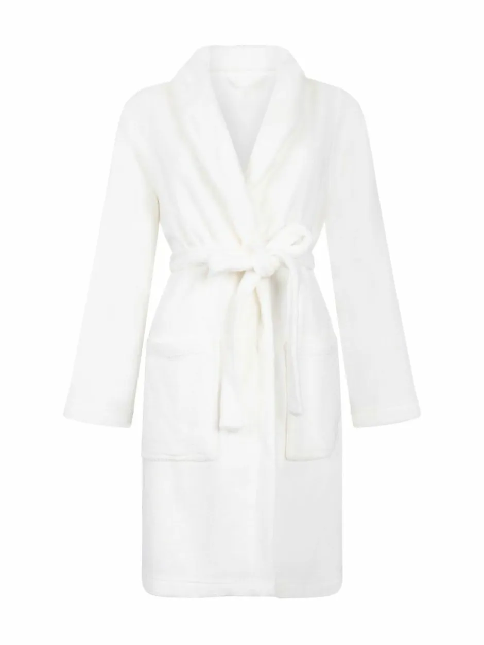 Hunkemoller Short Flannel Fleece Embossed Dot White Robe Best