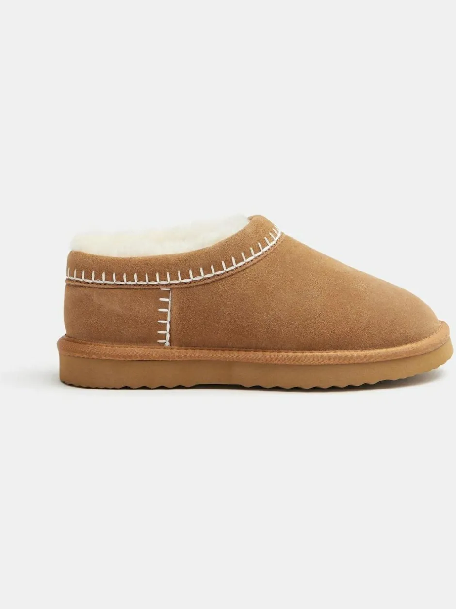 Hush Padded Collar Shearling Snug Slippers Brown