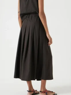 Hush Ivy Pleated Linen Blend Midi Skirt Dark Brown Hot