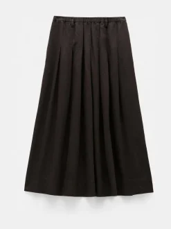 Hush Ivy Pleated Linen Blend Midi Skirt Dark Brown Hot